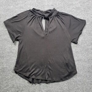 Rachel Roy‎ Womens Blouse XS Black Keyhole Tie Neck Short Sleeve Top Elegant